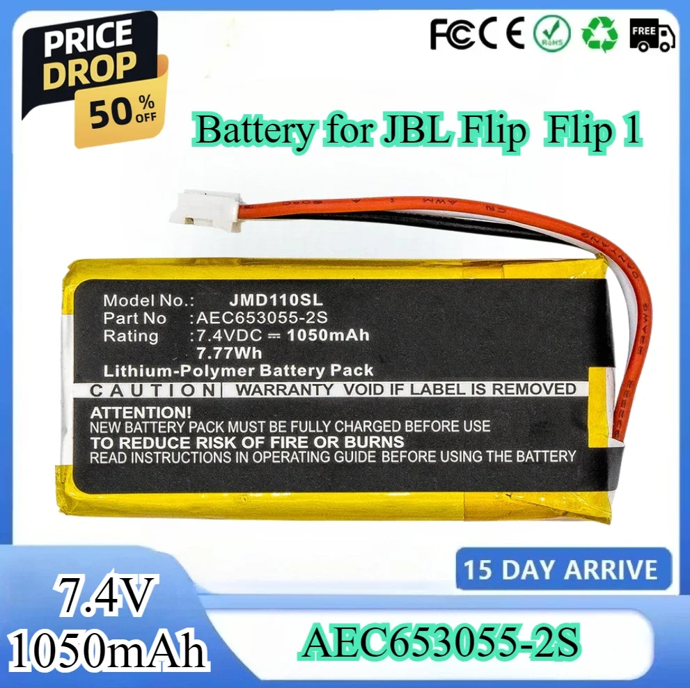 

Replacement Battery for JBL Flip Flip 1 AEC653055-2S 7.4V/1050mAh High Qualty Bluetooth Speaker Battery