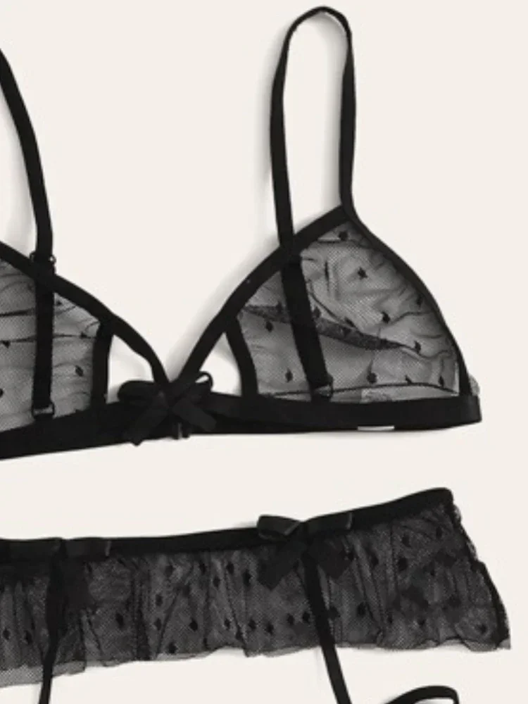 Sexy Bra Set Transparent See Through Bra and Panty Set with Garter Perspective Mesh Lace Lingerie Set Ladies Underwear Set - Image 5