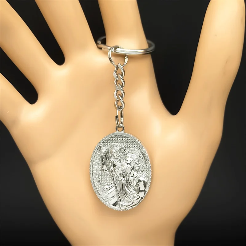 St. Christopher Key Chain Jesus Cross Alloy Pendant Key Ring Women Men Bag Pendant Accessories Gift Souvenirs Religious Jewelry