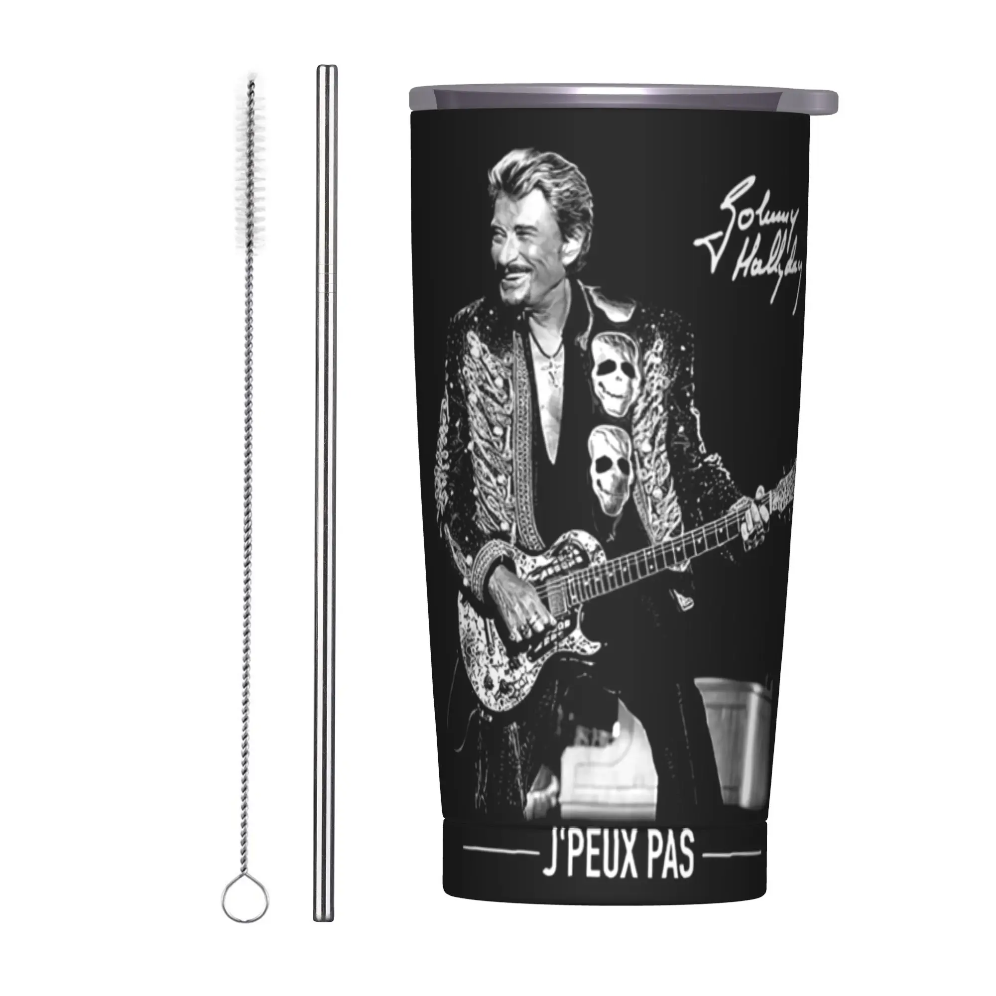 J'peux Pas Insulated Tumbler with Straws Johnny Hallyday Vacuum Coffee Mugs Office Home  Bottle Cups, 20oz