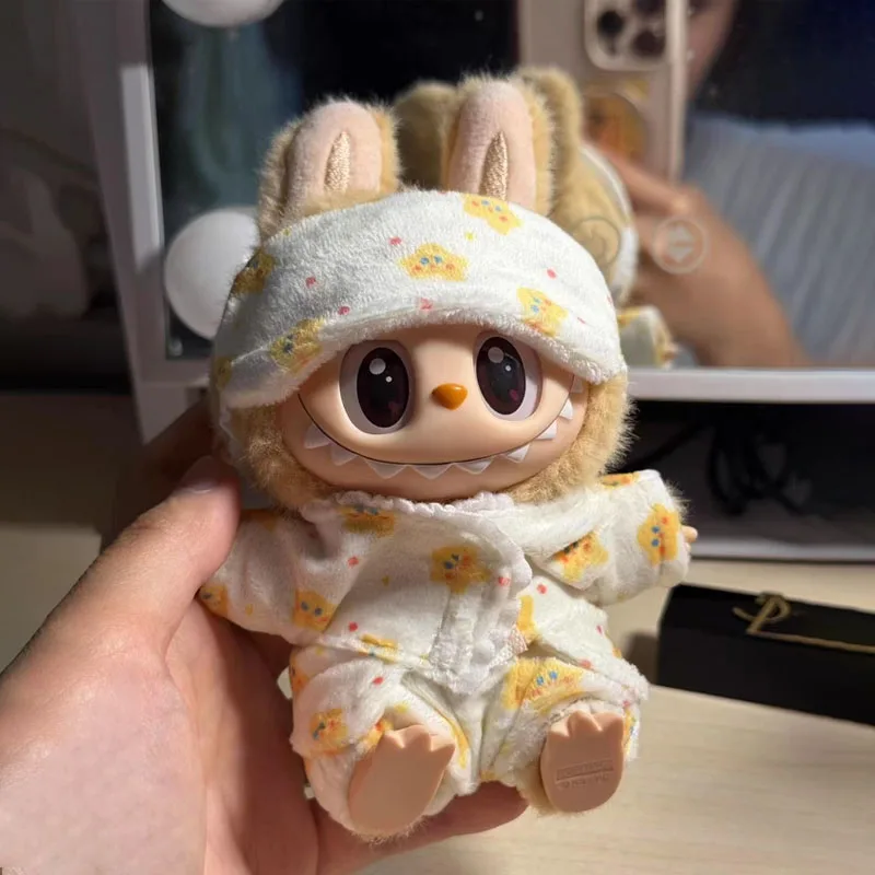 

Labubu Mini Three-Piece Pajamas Set With Eye Mask Kawaii Cute Idol Plush Doll Accessories 15-17cm For Kids Gifts