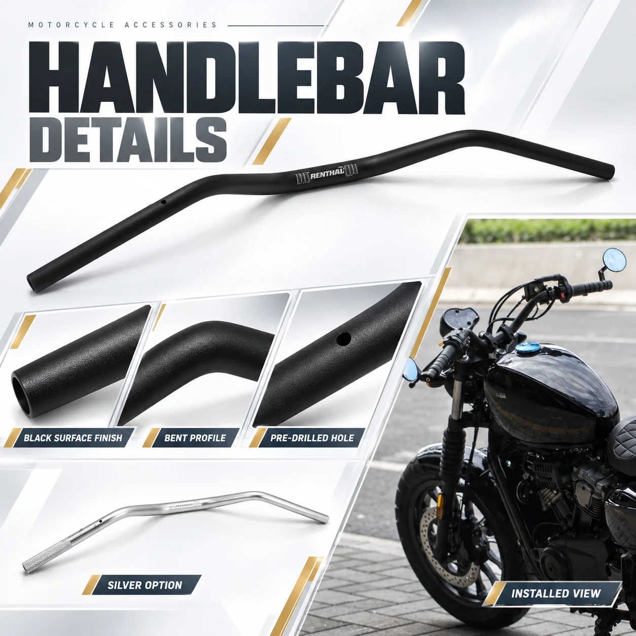 High-rise handlebar assembly (including rearview mirrors) for HYOSUNG GV300S/GVS300 motorcycles
