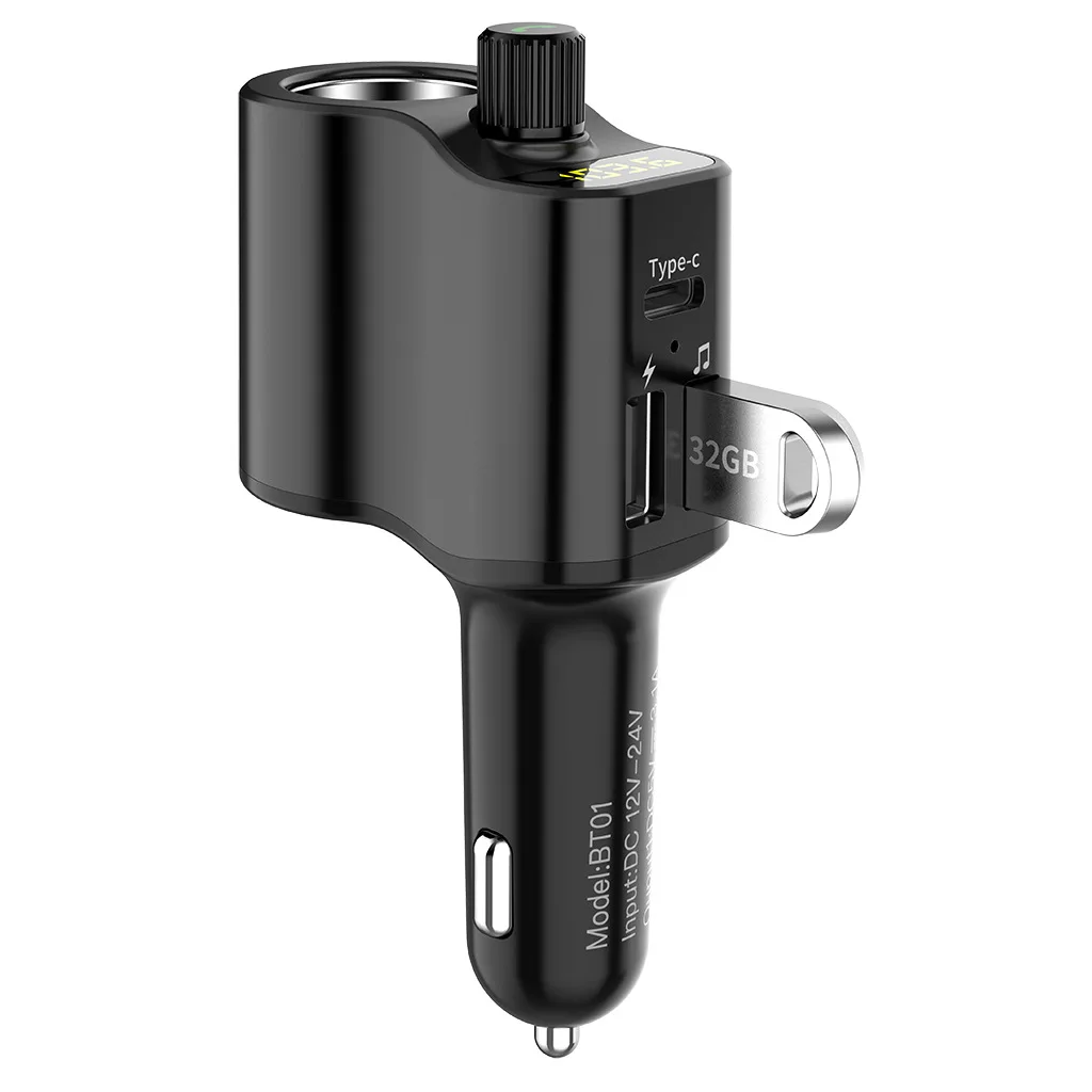 BT01 Car MP3 Player TYPE-C Car Charger Spot Wholesale FM Transmitter Smoke Lighter Expansion