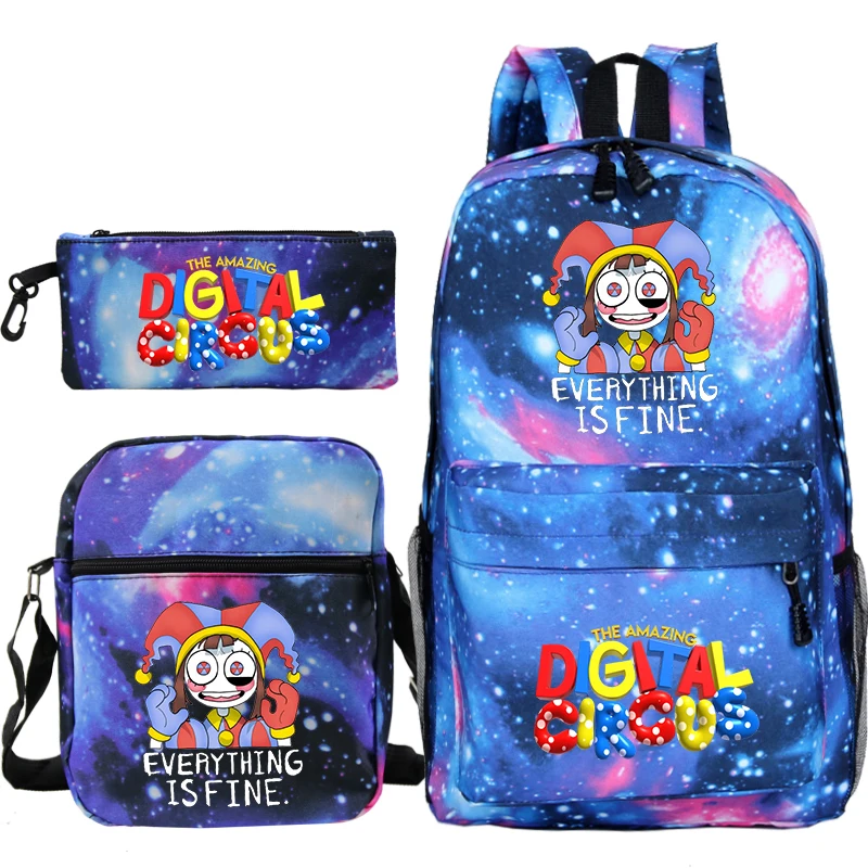 Anime The Amazing Digital Circus School Bag for Girls Boys Pomni Children Bookbag Shoulder Bag Pencil Bag Set Students Schoolbag