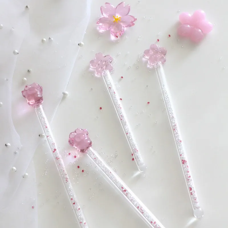 Glass Stirring Rod Pink Cherry Blossom Cat Paw Design Drink Stirrer Cocktail Stir Sticks for Coffee Milk Reusable Mixing Sticks