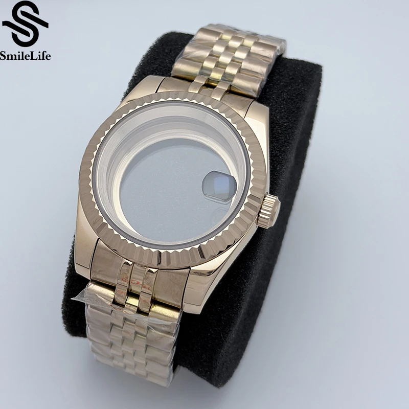 Smilelife 36mm/39mm caixa de relógio ouro rosa pulseira jubileu para seiko nh35 nh36 nh38/34 miyota 8215 movimento 28.5mm dial