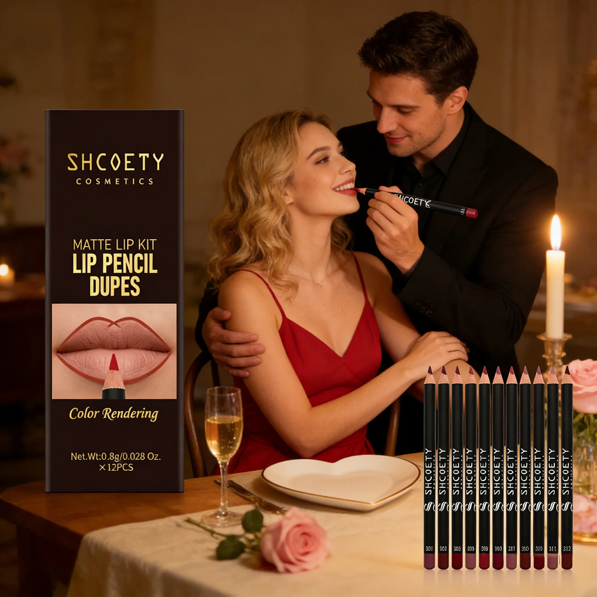 12pcs Nude Lip Liner Set for Women Long-Lasting Waterproof Brown Lip Plumper Perfect Makeup Valentine's Day Gift