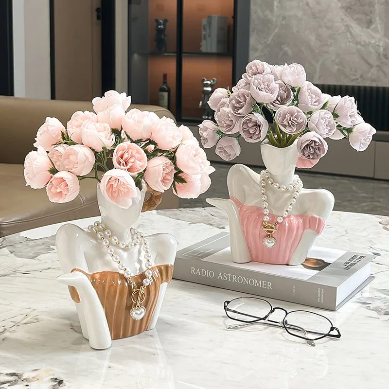 

Light Luxury Modern Art Goddess Ceramic Vase Decoration Living Room TV Cabinet Flower Planter Wine Cabinet Home Decoration