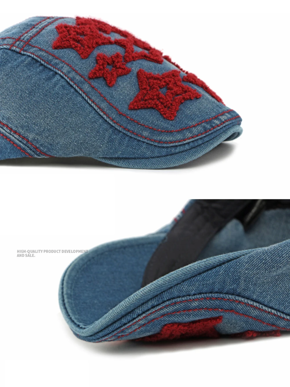 HT4932 Baskenmütze Mütze Frauen Sterne Stickerei Baumwolle Denim Hut Vintage Künstler Maler Baskenmütze Hut Männlich Weiblich Ivy Flache Kappe Herren Berets – Detail 5