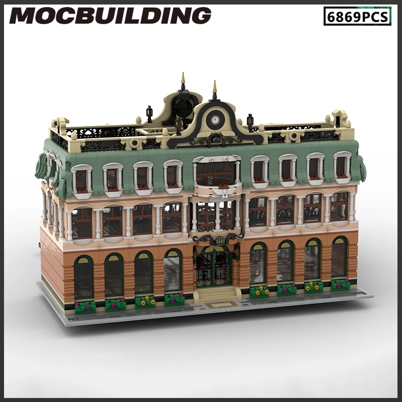 MOC Building Blocks Train Station Urban Architectural Landscape Transportation Streetscape Modular Model Bricks DIY Christmas