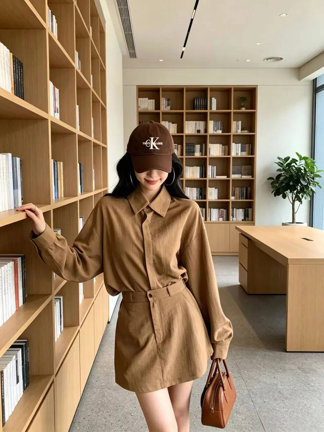 

Khaki Retro Casual Long Sleeve Shirt Women's High Waist Slimming Versatile Skirt Spring 2026 Fashion Set Commute Style