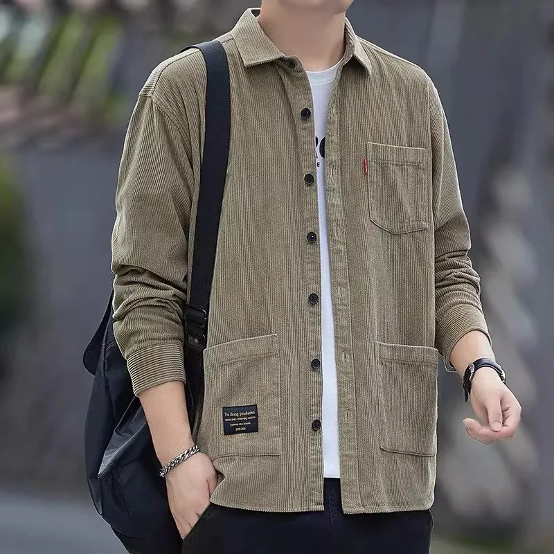 Men's Casual Corduroy Shirt Loose Fit Wear Resistant Stainproof Spring Autumn Workwear Classic American Retro Style Coat