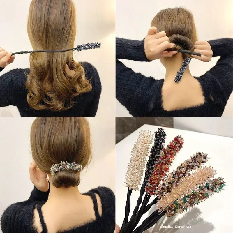 Crystal Magic Bun Maker Eleganckie opaski do włosów Donut Spinki do włosów Opaski do włosów Moda Dziewczyna Kobiety Diy Stylizacja włosów Opaska na głowę Akcesoria narzędziowe