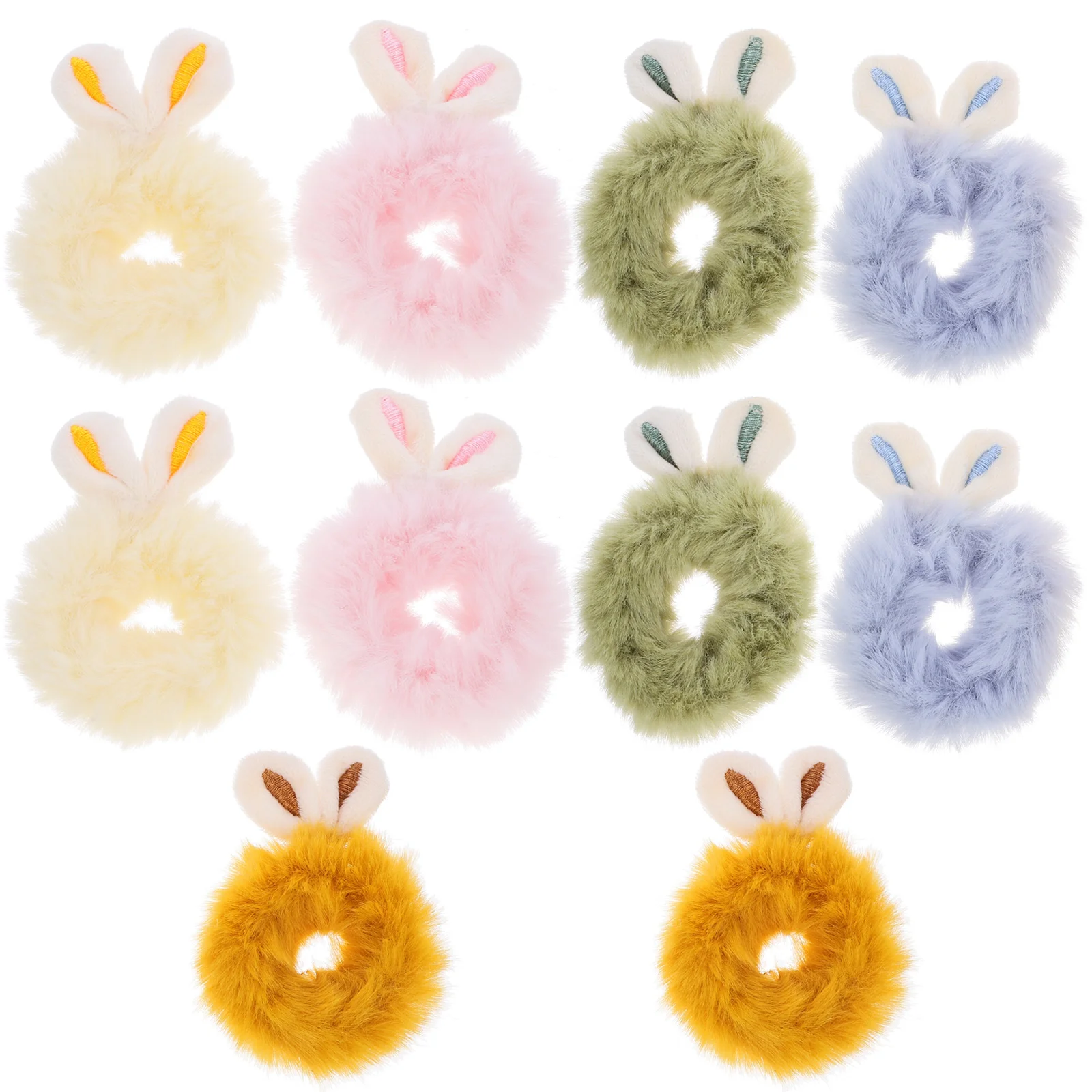 

10 Pcs Bunny Ear Scrunchie Scrunchy Hair Tie Plush Scrunchies Fuzzy Rope Ring for Women Miss Ropes Elastics Bands