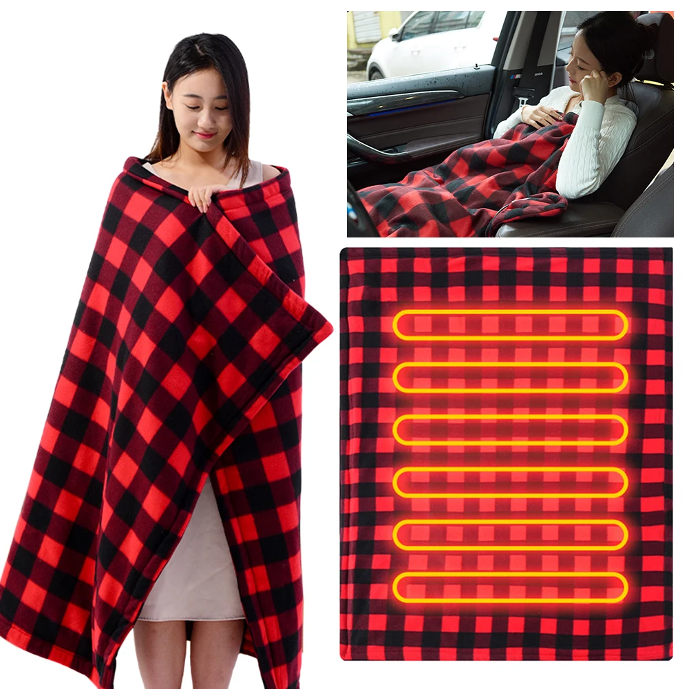 Car Electric Heated Blanket Body Warmer Blanket 9 Adjustable Temperature 12V Soft Heating Mat Auto-off for Car Camping