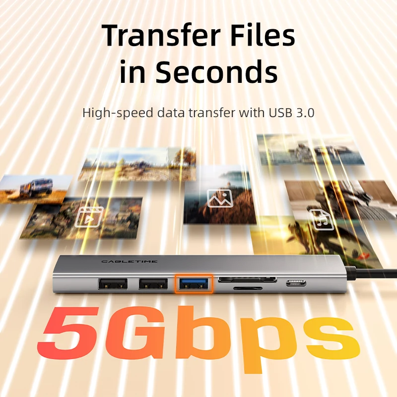 Cable time 7 in 1 USB-C Hub Ultra Slim Aluminium Multi port HDMI Pd100W für MacBook Pro iPad C Hub C502