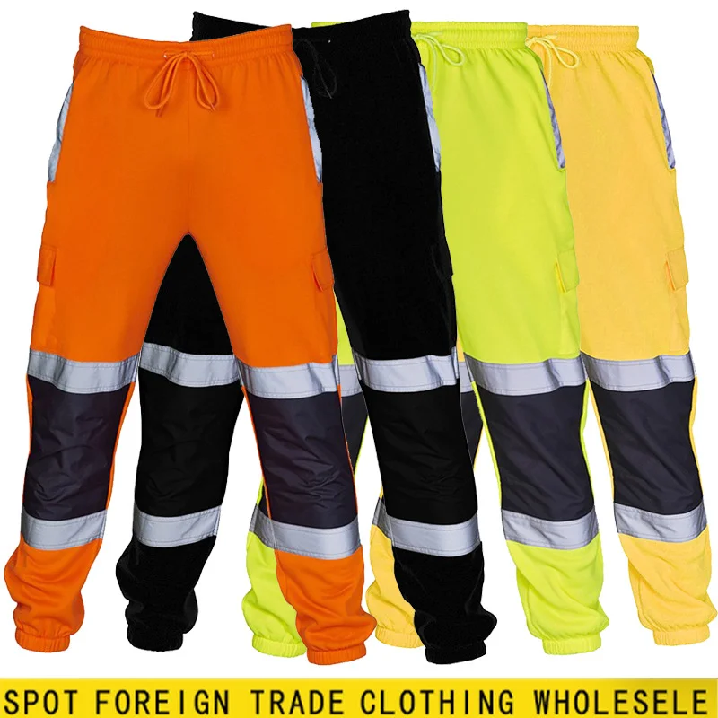 

Men'S Safety Work Clothes Casual Pants Road Work Pants Workwear Fluorescent Green Safety Protective Pants