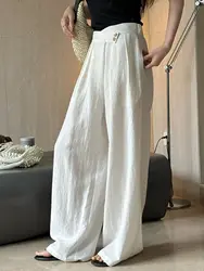 Summer women's casual solid color high waisted loose wide leg pants