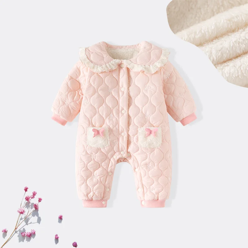 0-24M Newborn Kid Baby Girl Winter Clothes Velvet Thick Baby Romper Long Sleeve Warm Thick Jumpsuit Cute Sweet Outfit