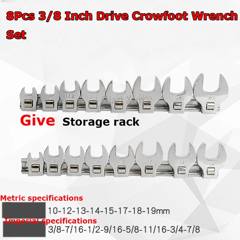 8Pcs 3/8 Inch Drive Crowfoot Wrench Set 10-22mm Metric Chrome Plated Crow Foot Metric or Imperial Keys Set Multitool