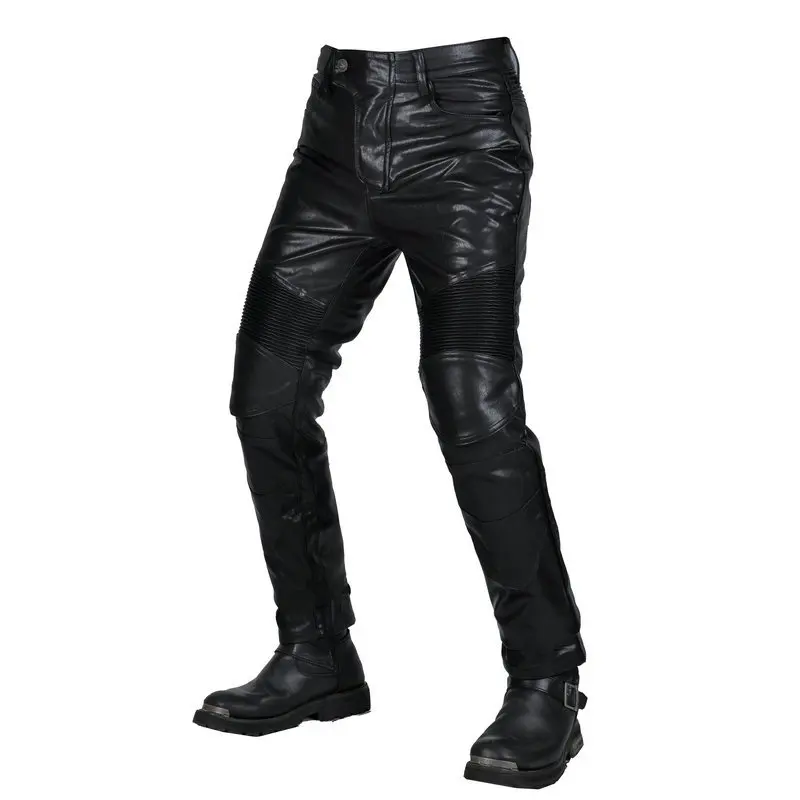 

2026 Fashion Men's Vintage Leather Motorcycle Riding Pants, Windproof Waterproof Anti-Fall Biker Trousers with Protective Gear