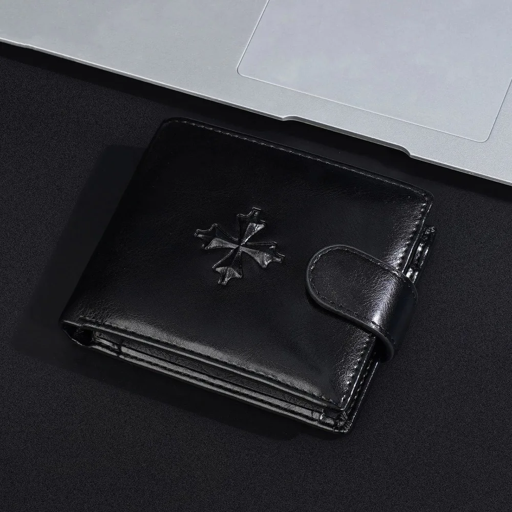 

Cross 3 Fold Wallets Urban Recreational Style ID Badge Holder Anti-theft Cash Bag Solid Color PU Leather Male Leather Purse