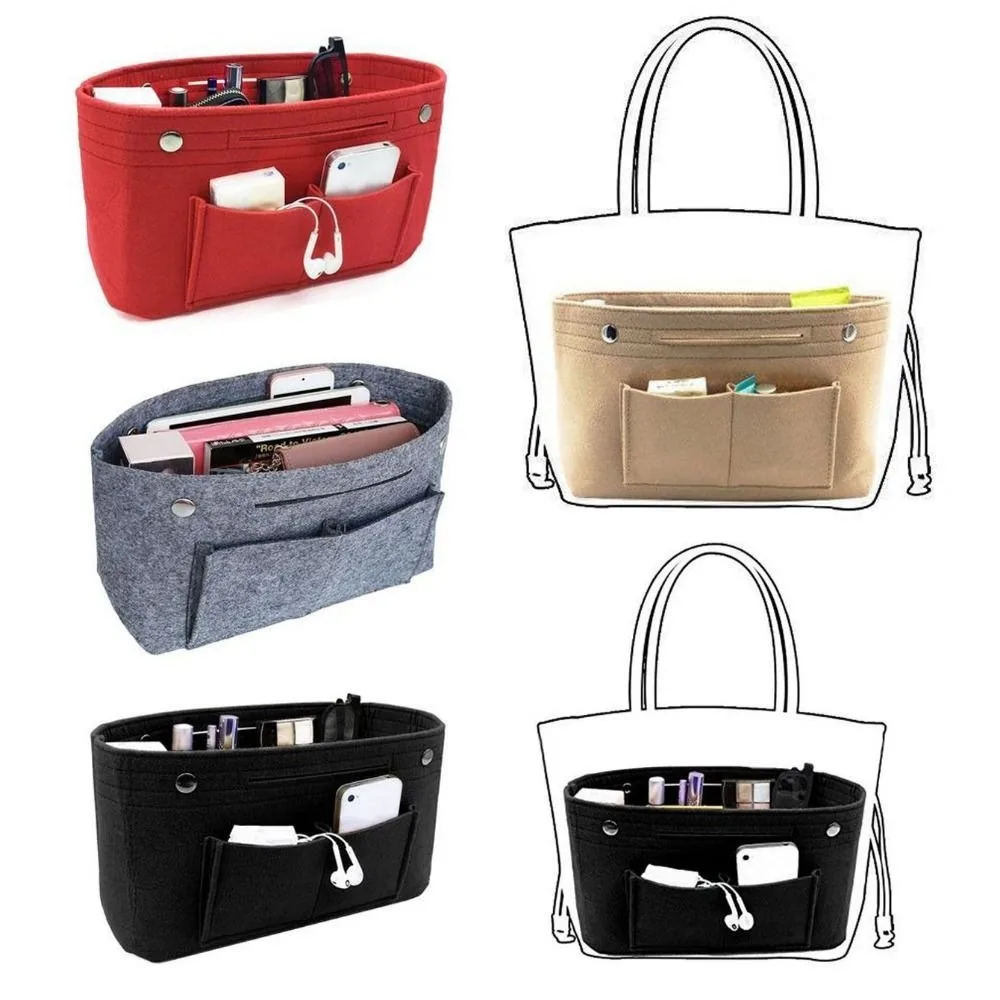 New Portable Durable Simple Felt Handbag Insert Bag Large Capacity Multi-Pocket Internal Bag Bag Support Portable Purse Liner