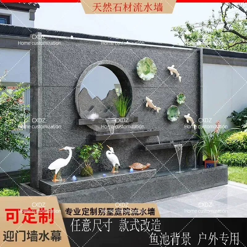 Outdoor Courtyard Water Curtain Wall Feature Circulating Waterfall Screen Partition for Company Fish Pond Background