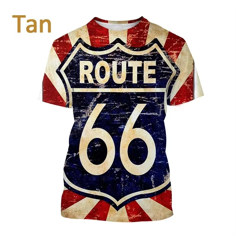 الصيف الولايات المتحدة الطريق 66 الجرافيك ثلاثية الأبعاد تي شيرت بلوزة كاجوال في الهواء الطلق الشارع تي شيرت مطبوع شخصية الجولة الرقبة فضفاضة تي شيرت #4