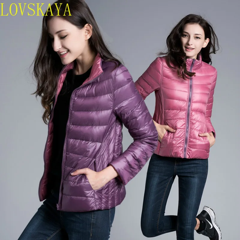 Women's down cotton jacket winter new double-sided short slim fit thin double-sided standing collar down cotton
