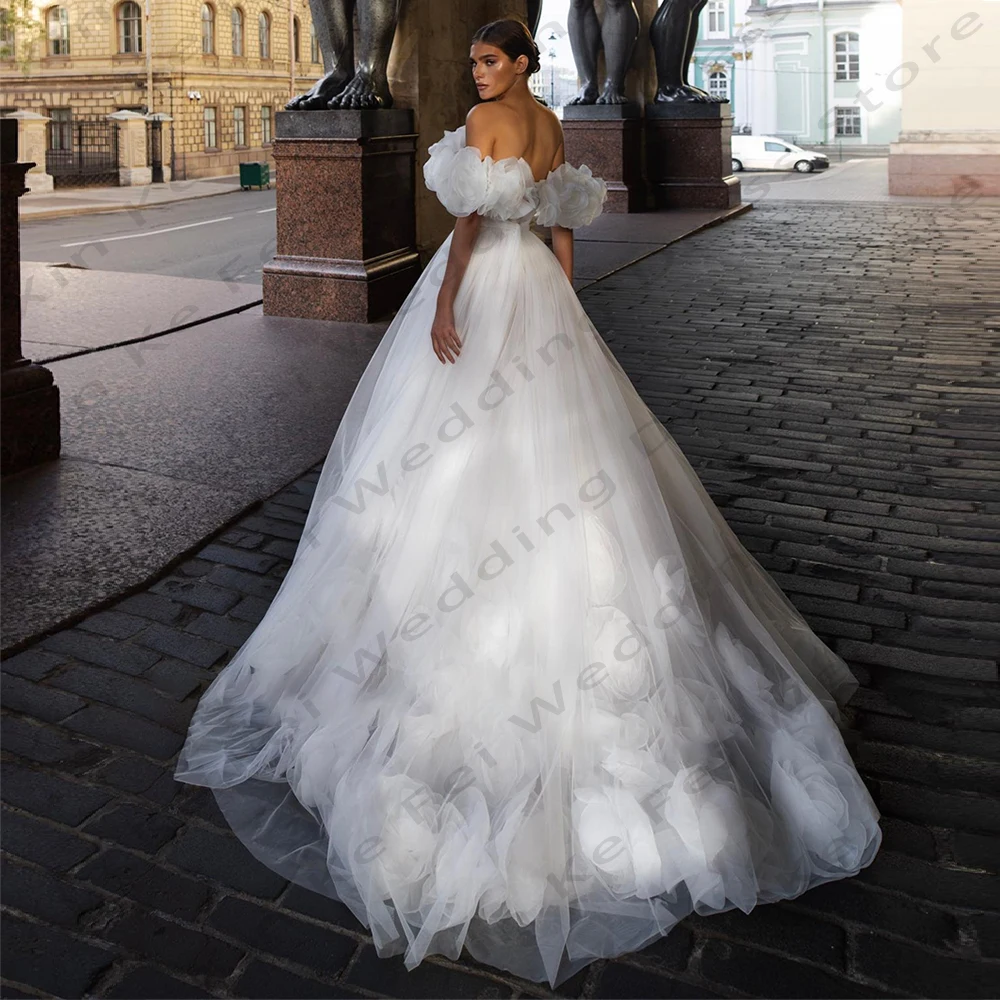 Gorgeous Women's Bridal Gowns 3D Decal Tulle Sexy Off Shoulder Princess Wedding Dresses vestidos para mujer Customized فساتين سه