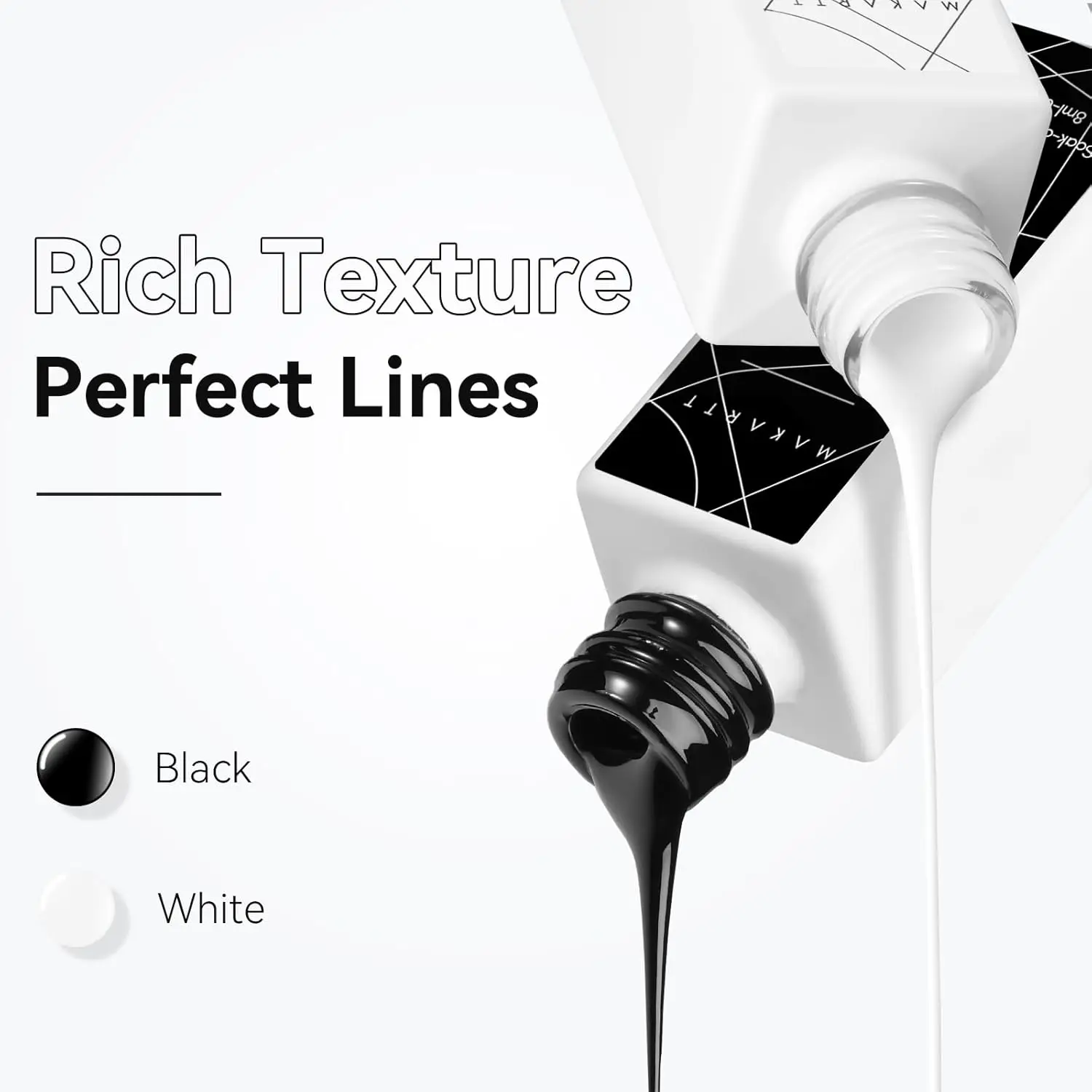 Makart Gel Nagellack Liner Set 8ml, 2 Farben Nail Art Sommer Französisch Politur weiß schwarz für Französisch Spitze Wirbel ziehen Nagel einweichen – Detail 6