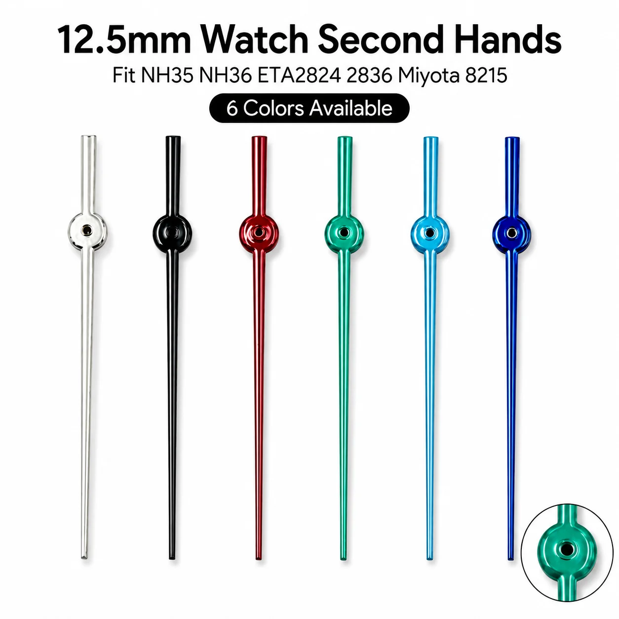 12.5mm Watch Second Hands Black Silver Blue Red Fit NH35 NH36 ETA2824 2836 DG2813 3804 Miyota 8215 821A Parts