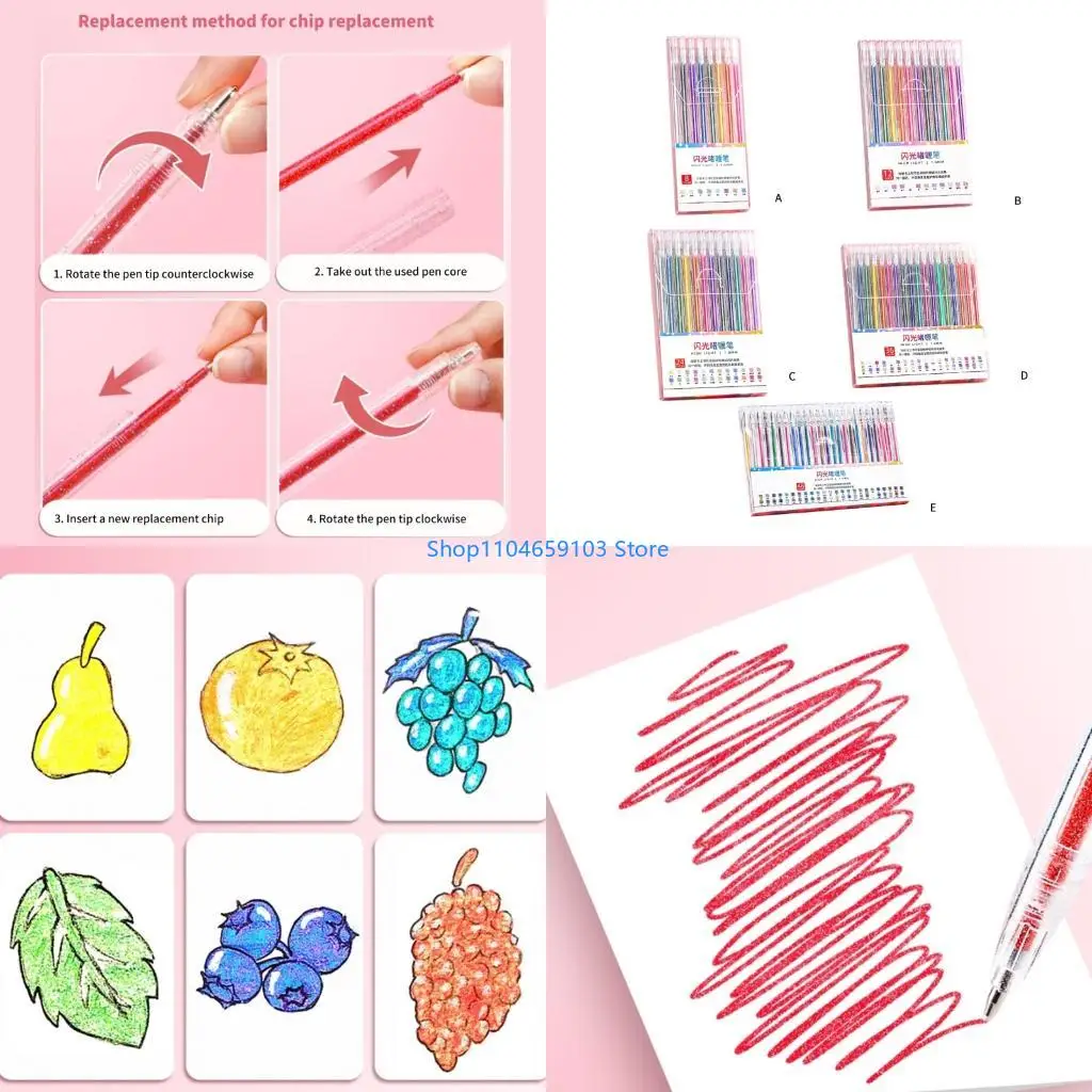 Glitter Gel Pen Multiple Color Glitter Pen for Making Card, Glitter Gel Marker for Coloring Journaling Crafting Drawing