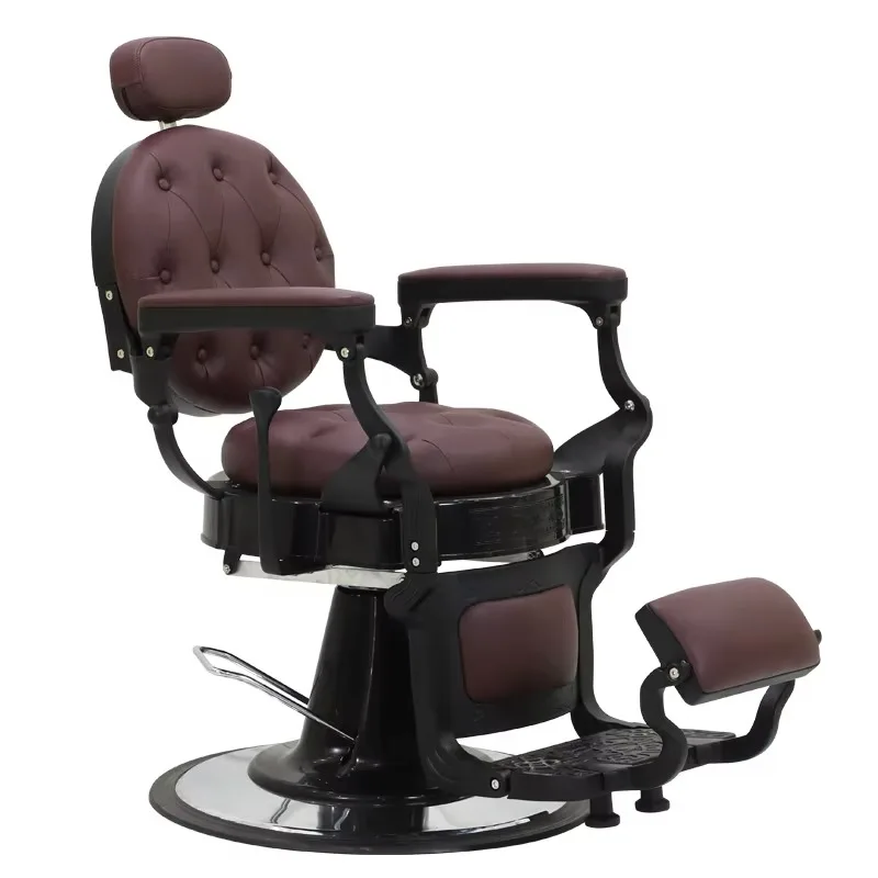 Black Aluminum Brown PU Leather Retro Backrest Heavy Duty Hydraulic Pump Customizable Color Foldable Salon School