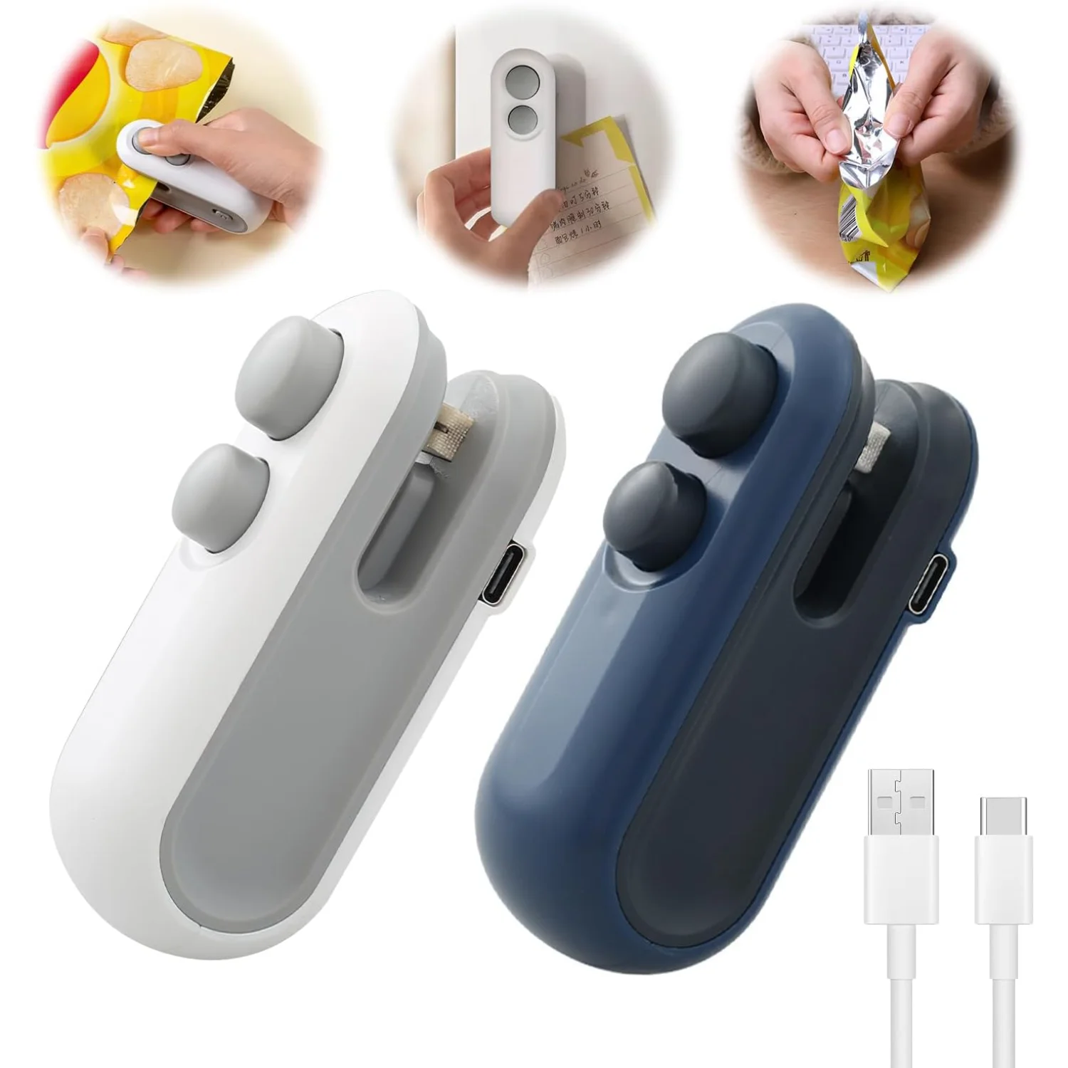 Мини-запайщик пакетов, 2 в 1, USB аккумуляторная машина для запайки пакетов с чипами, инструмент для термосварки, портативная ручная вакуумная машина для запечатывания пакетов для пищевых продуктов