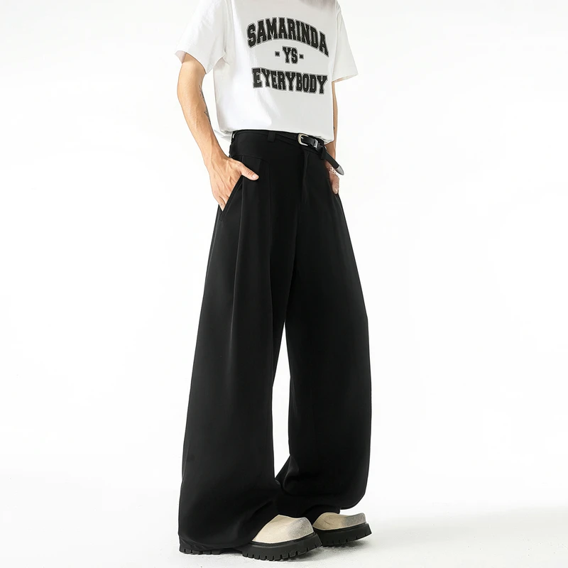 Beige Suit Pants Men Fashion Society Mens Black Dress Pants Korean Loose Wide Leg Pants Mens Office Formal Trousers M-3XL