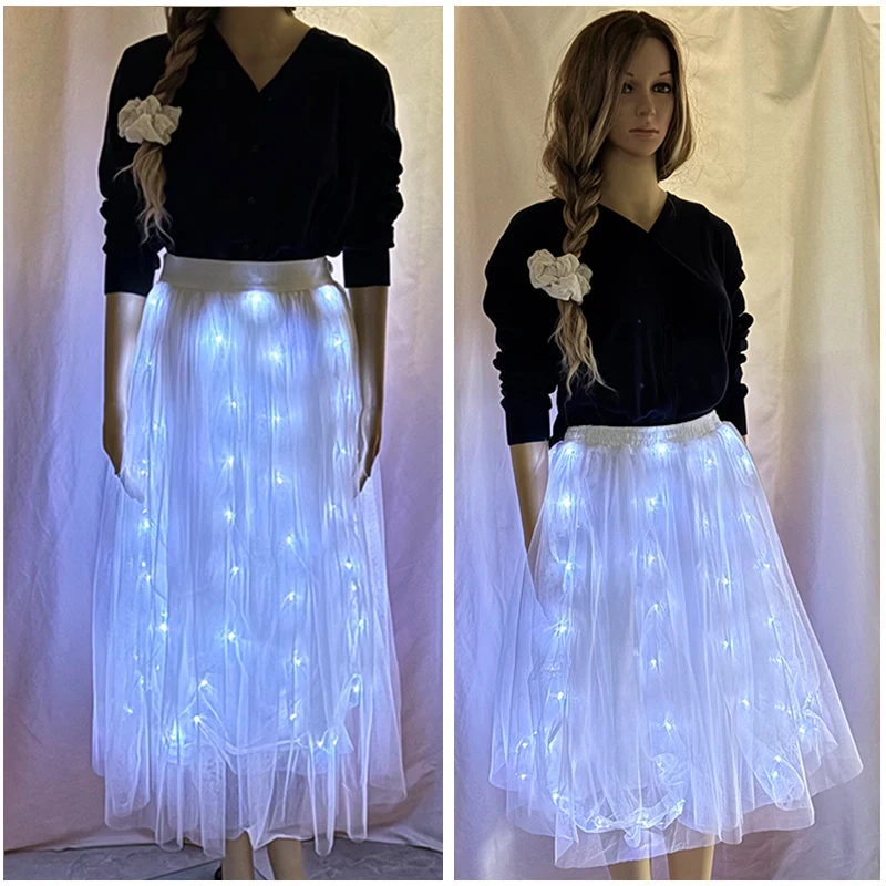 Falda luminosa blanca, falda de baile iluminada, falda de baile tutú de ballet, traje de baile ligero electrónico para accesorios de actuación en escenario