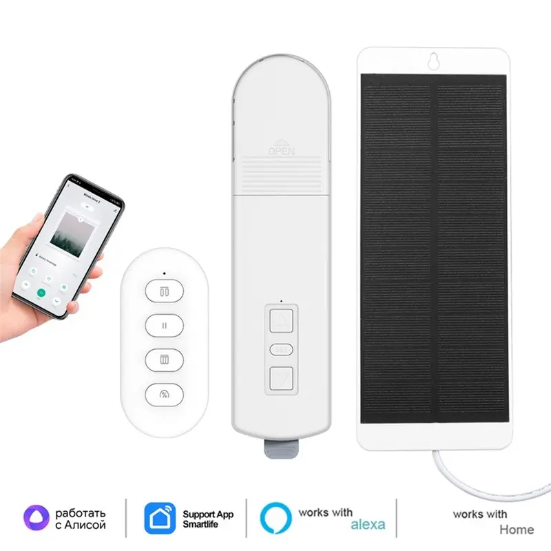 AS94-Tuya Zigbee Smart Electric Curtain Motor Roller Shade Driver With Solar Panel Automatic Control Voice Controll