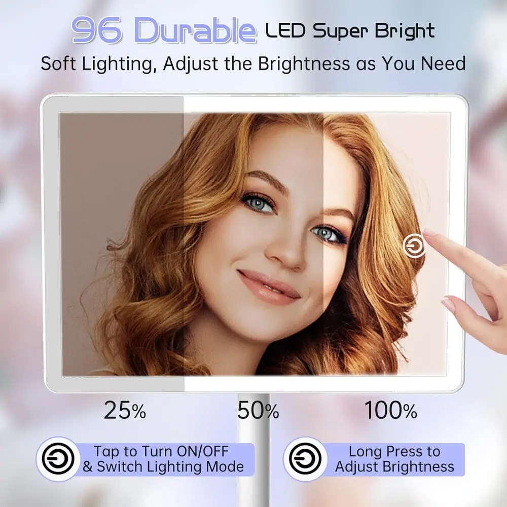 مرآة زينة مضيئة مع 96 مصباح LED، تكبير 10x، إضاءة 3 ألوان، وحامل هاتف #3