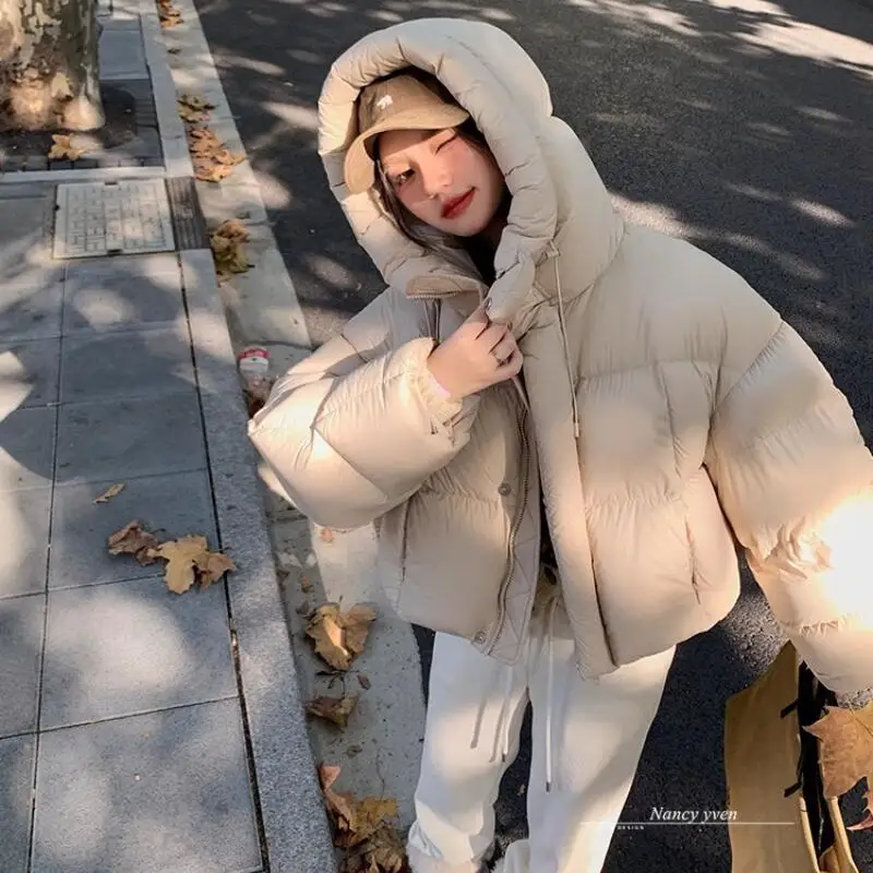 

Корейская версия, зимняя парка для девочек, куртка на хлопковой подкладке, утепленная женская короткая минималистичная куртка-пуховик с воротником-стойкой, теплое пальто