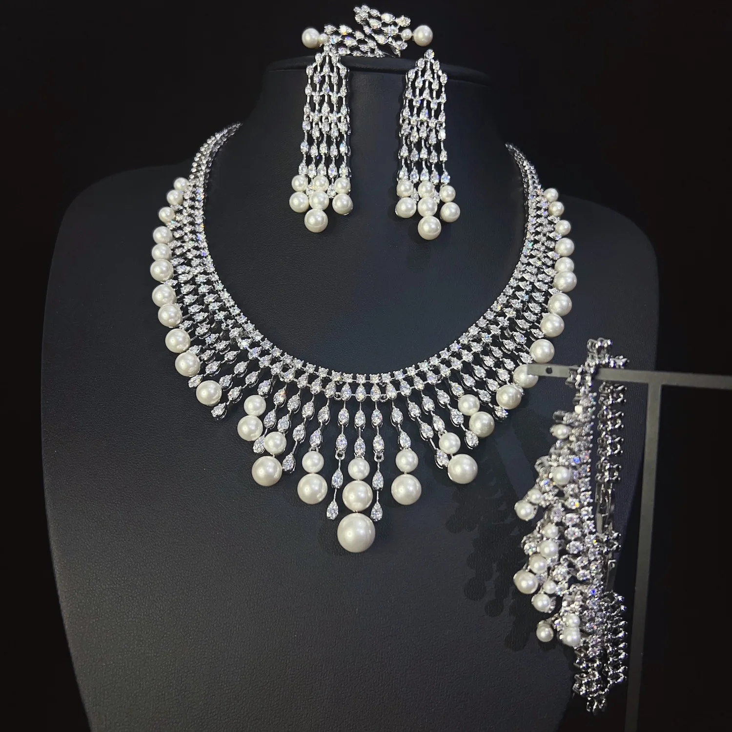 HIBRIDE New Shining Heart Purple Set Necklace and Earrings Jewelry Middle Eastern Women Wedding Tour Dress Prom Gift S-1270