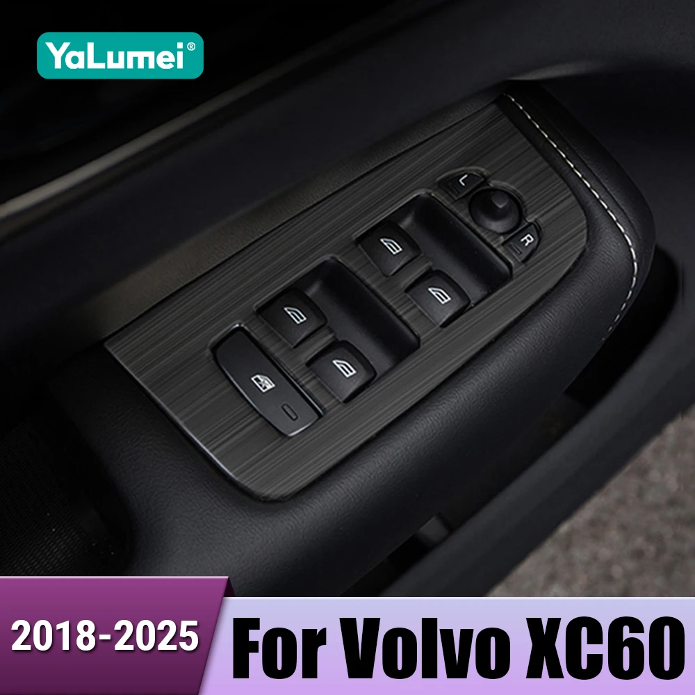 Stainless Steel Car Window Glass Lift Button Control Switch Panel Trim For Volvo XC60 2018 2019 2020 2021 2022 2023 2024 2025
