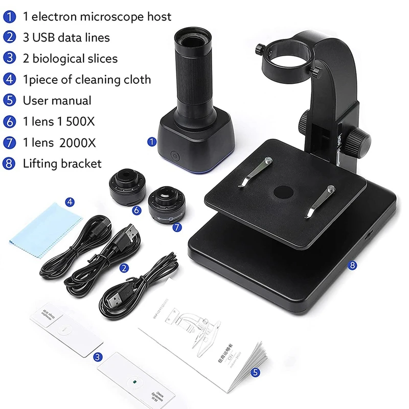 2000X Biological Digital Microscope Wifi USB Microscope With Digital & Microbial Lens With 11 Adjustable LED