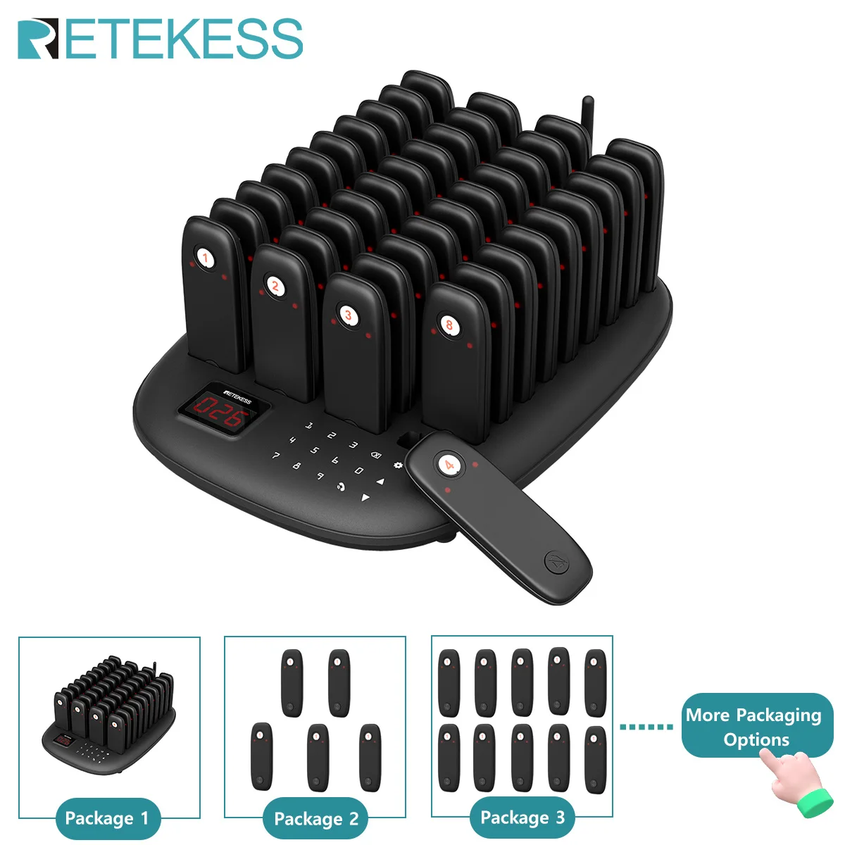 

RETEKESS TD175M Restaurant Pager Outdoor 800M Restaurant Buzzer System With Mute Button High Capacity Buzzers for Food Court