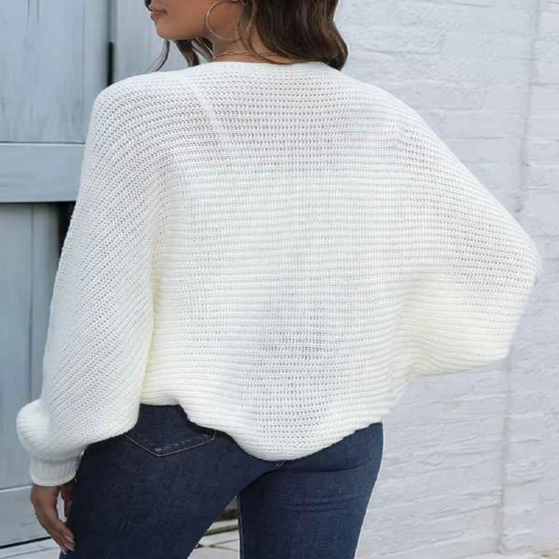 Truien voor dames, cropped vest met open voorkant, gebreide vleermuistruien met lange mouwen, schouderophalen