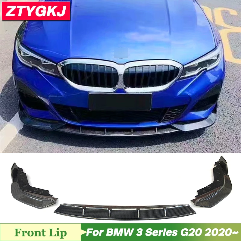 3PCS FD Style High Quality Carbon Fiber Material Front Bumper Lip Splitters Trims For BMW 3 Series G20 2020 Up