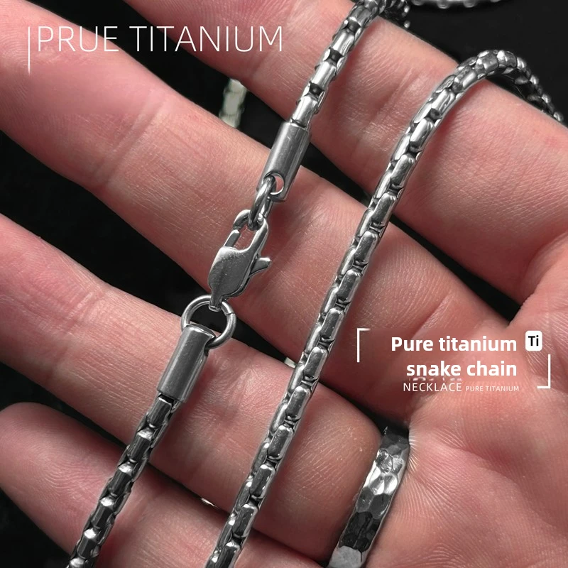 

New 3.3mm Pure Titanium Snake Chain Necklace for Men Women Unisex Hand Polished NO-Allergic Long Collarbone Ti Chain Necklaces
