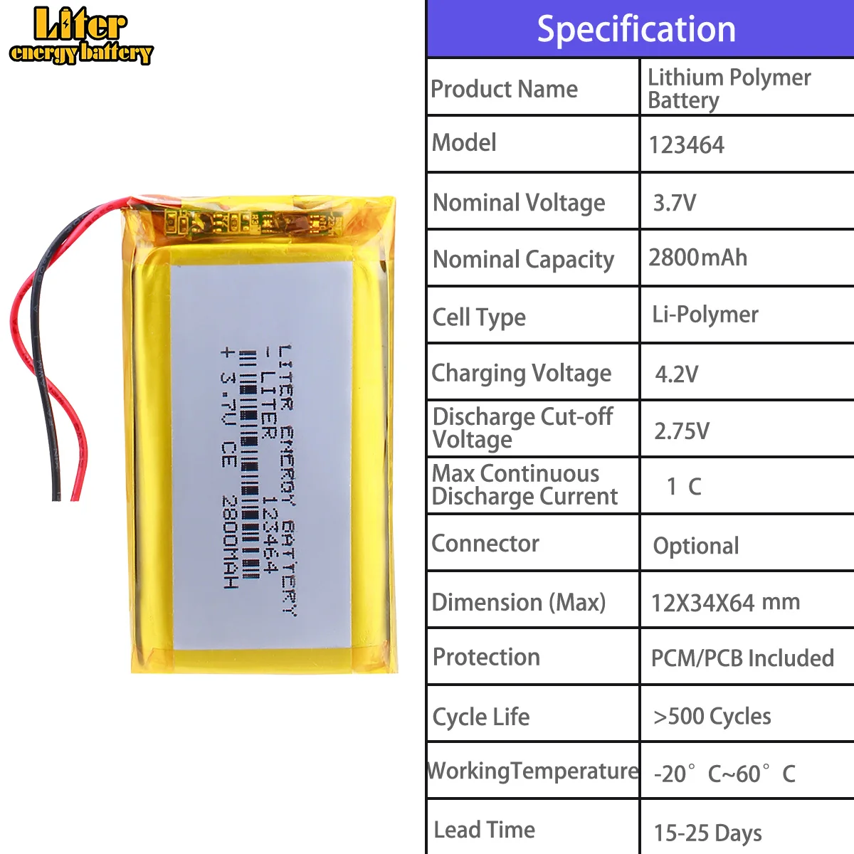 122030 700mah 123464 2800mah 124065 4000mah 125054 4000mah 126090 8000mah 3.7V polymer lithium battery