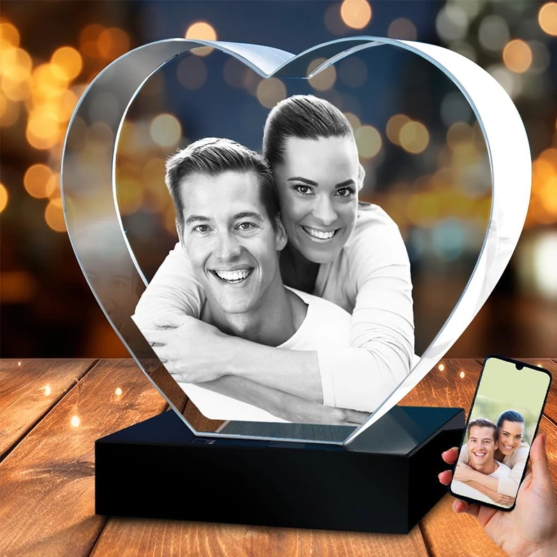 3D Crystal Photo Heart – 3D Engraved Photo Crystal Birthday Gifts – Personalized 3D Crystal Photo Heart Gift